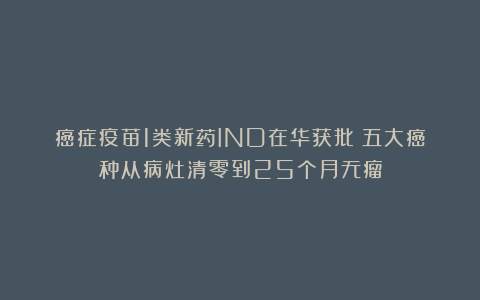 癌症疫苗1类新药IND在华获批！五大癌种从病灶清零到25个月无瘤