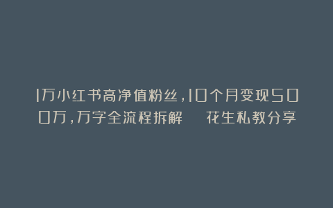 1万小红书高净值粉丝，10个月变现500万，万字全流程拆解 ︳ 花生私教分享
