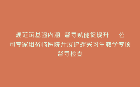 规范筑基强内涵 督导赋能促提升 ︱ 公司专家组莅临医院开展护理实习生教学专项督导检查