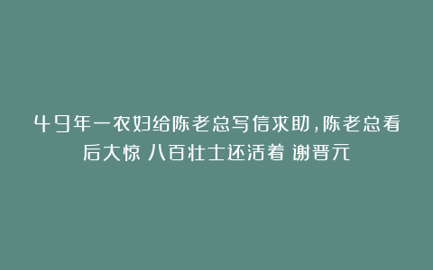 49年一农妇给陈老总写信求助，陈老总看后大惊：八百壮士还活着|谢晋元