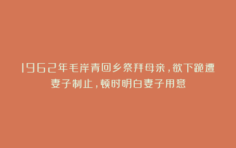 1962年毛岸青回乡祭拜母亲，欲下跪遭妻子制止，顿时明白妻子用意