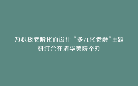 为积极老龄化而设计！“多元化老龄”主题研讨会在清华美院举办