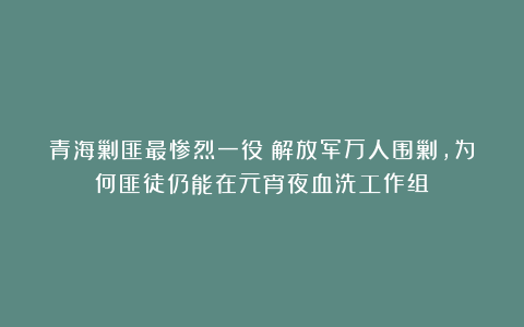 青海剿匪最惨烈一役：解放军万人围剿，为何匪徒仍能在元宵夜血洗工作组？