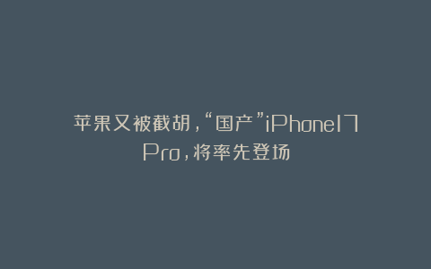 苹果又被截胡，“国产”iPhone17Pro，将率先登场