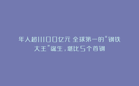 年入超11100亿元!全球第一的“钢铁大王”诞生,堪比5个首钢