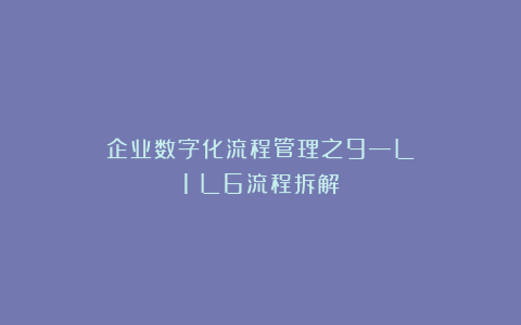 企业数字化流程管理之9—L1～L6流程拆解