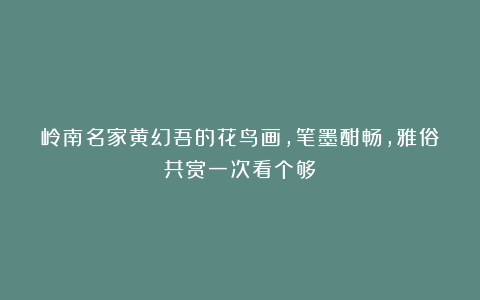 岭南名家黄幻吾的花鸟画，笔墨酣畅，雅俗共赏一次看个够