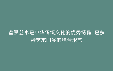 盆景艺术是中华传统文化的优秀结晶，是多种艺术门类的综合形式