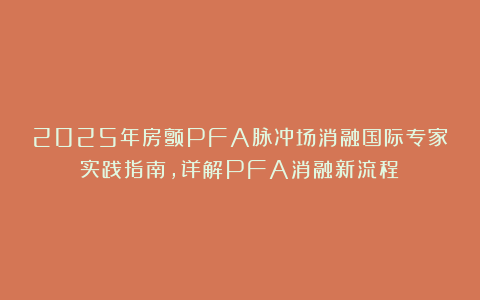 2025年房颤PFA脉冲场消融国际专家实践指南，详解PFA消融新流程！