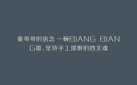 秦哥哥的执念：一碗BIANG BIANG面，坚持手工揉擀的西北魂