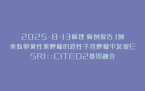 2025-8-13病理:病例报告:1例类似卵巢性索肿瘤的恶性子宫肿瘤中发现ESR1::CITED2基因融合
