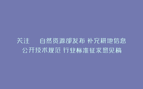 关注 | 自然资源部发布《补充耕地信息公开技术规范》行业标准征求意见稿