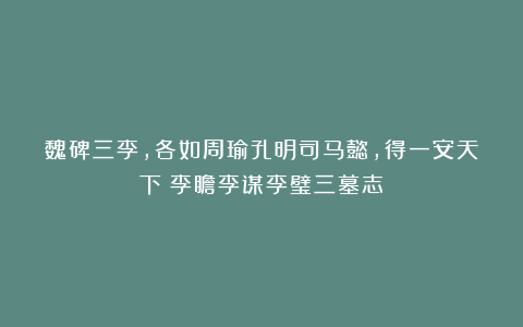 魏碑三李，各如周瑜孔明司马懿，得一安天下！李瞻李谋李璧三墓志