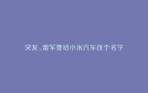 突发，雷军要给小米汽车改个名字