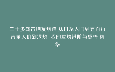 二十多载音响发烧路：从日系入门到五百万古董天价到退烧，我的发烧进阶与感悟（精华）