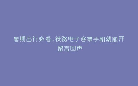 暑期出行必看，铁路电子客票手机就能开！丨留言回声