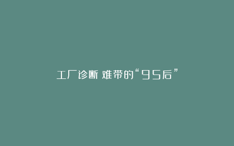 工厂诊断：难带的“95后”
