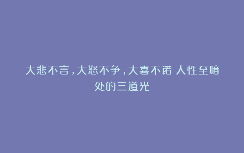大悲不言，大怒不争，大喜不诺：人性至暗处的三道光