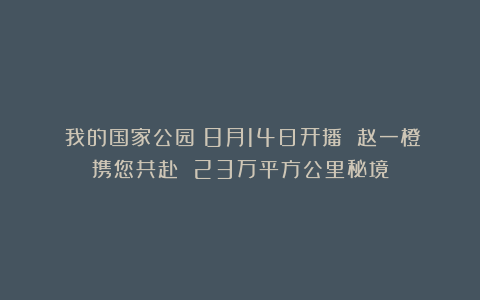 《我的国家公园》8月14日开播 赵一橙携您共赴 23万平方公里秘境