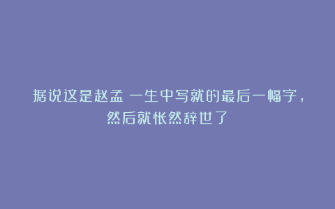据说这是赵孟頫一生中写就的最后一幅字，然后就怅然辞世了！