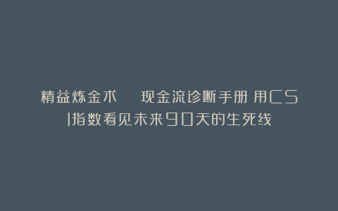 精益炼金术 | 现金流诊断手册：用CSI指数看见未来90天的生死线
