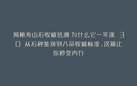 揭秘寿山石收藏热潮：为什么它一年涨 30%？从石种鉴别到八品收藏标准，这篇让你秒变内行