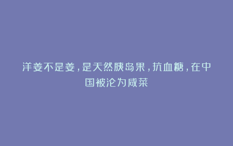 洋姜不是姜，是天然胰岛果，抗血糖，在中国被沦为咸菜