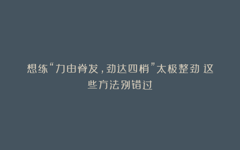 想练“力由脊发，劲达四梢”太极整劲？这些方法别错过
