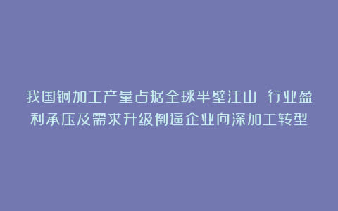 我国铜加工产量占据全球半壁江山 行业盈利承压及需求升级倒逼企业向深加工转型