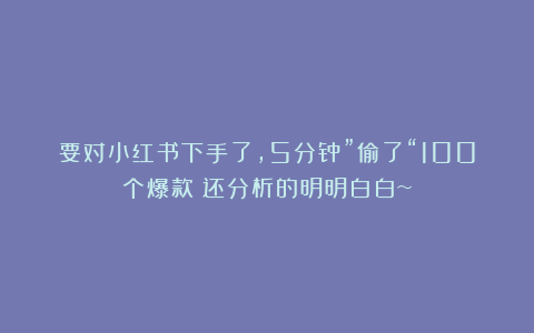 要对小红书下手了，5分钟”偷了“100个爆款！还分析的明明白白~