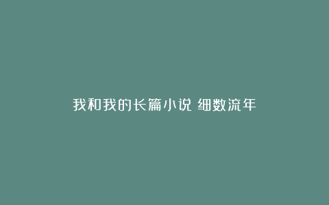 我和我的长篇小说《细数流年》