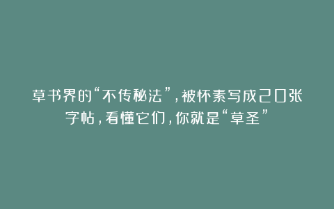 草书界的“不传秘法”，被怀素写成20张字帖，看懂它们，你就是“草圣”！