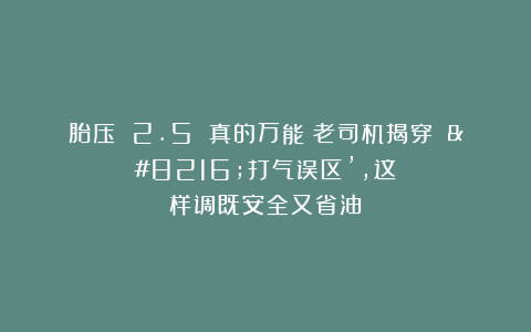 胎压 2.5 真的万能？老司机揭穿 ‘打气误区’，这样调既安全又省油