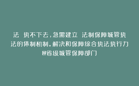 法 执不下去，急需建立 法制保障城管执法的体制机制。解决和保障综合执法执行力@省级城管保障部门