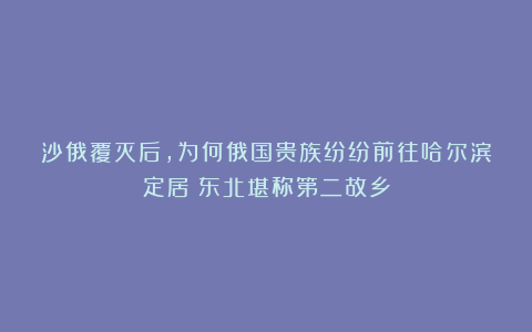 沙俄覆灭后，为何俄国贵族纷纷前往哈尔滨定居？东北堪称第二故乡
