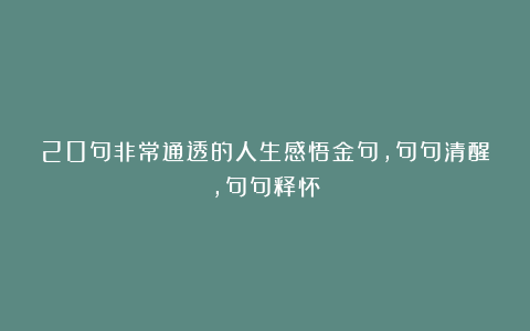 20句非常通透的人生感悟金句，句句清醒，句句释怀