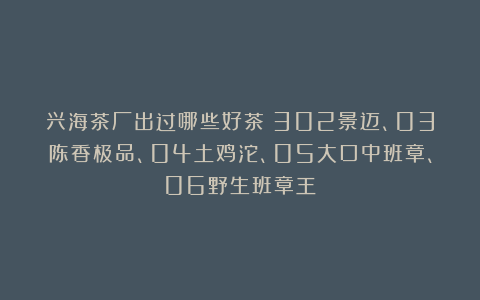 兴海茶厂出过哪些好茶？302景迈、03陈香极品、04土鸡沱、05大口中班章、06野生班章王
