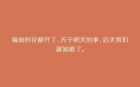 城南的花都开了，关于明天的事，后天我们就知道了。