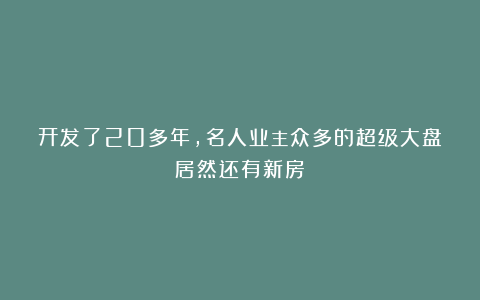 开发了20多年，名人业主众多的超级大盘居然还有新房！