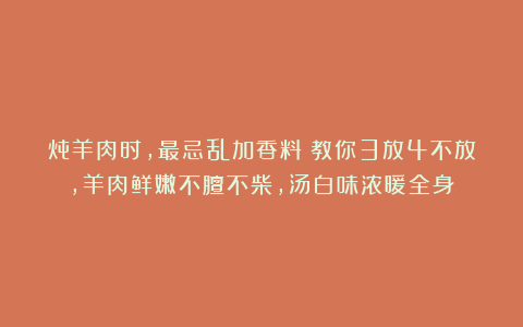 炖羊肉时，最忌乱加香料！教你3放4不放，羊肉鲜嫩不膻不柴，汤白味浓暖全身！