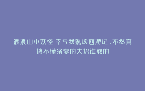 浪浪山小妖怪：幸亏我熟读西游记，不然真搞不懂猪爹的大招谁教的