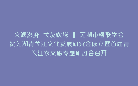 文澜澎湃 弋友欢腾 ‖ 芜湖市楹联学会贺芜湖青弋江文化发展研究会成立暨首届青弋江农文旅专题研讨会召开