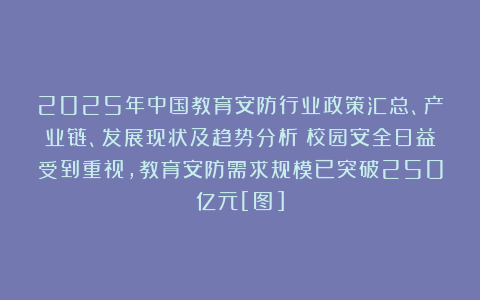 2025年中国教育安防行业政策汇总、产业链、发展现状及趋势分析：校园安全日益受到重视，教育安防需求规模已突破250亿元[图]