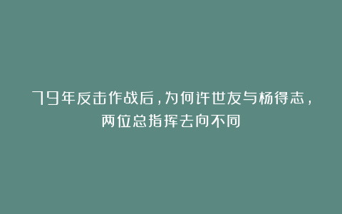 79年反击作战后，为何许世友与杨得志，两位总指挥去向不同？