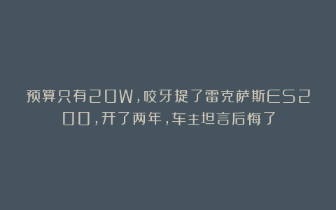 预算只有20W，咬牙提了雷克萨斯ES200，开了两年，车主坦言后悔了