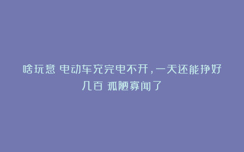 啥玩意？电动车充完电不开，一天还能挣好几百？孤陋寡闻了！