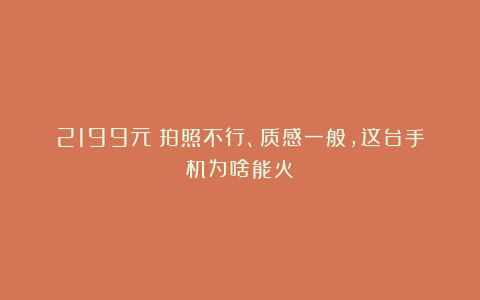 2199元！拍照不行、质感一般，这台手机为啥能火？