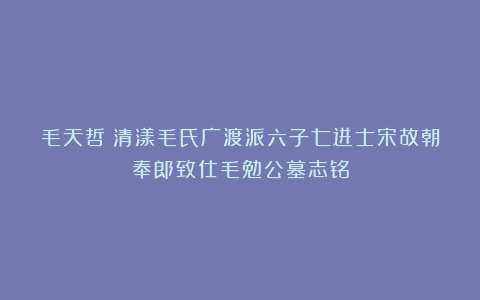 毛天哲：清漾毛氏广渡派六子七进士宋故朝奉郎致仕毛勉公墓志铭
