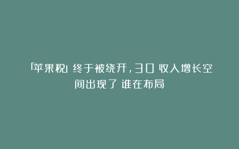 「苹果税」终于被绕开，30%收入增长空间出现了？谁在布局？