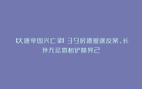 【大唐帝国兴亡录】39房遗爱谋反案，长孙无忌借机铲除异己